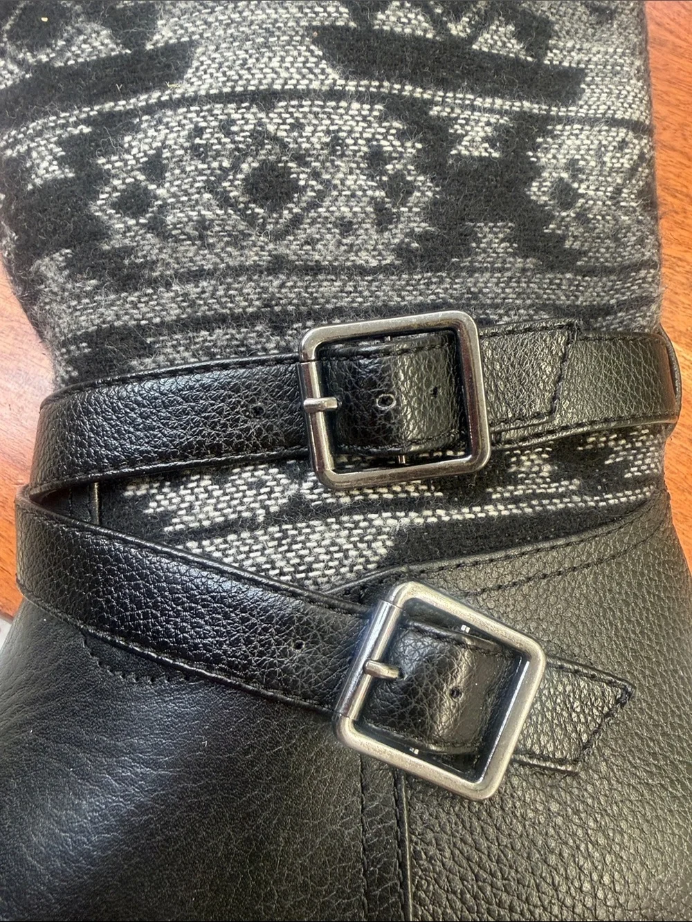 Trotters Black Leather Over-the-Knee Knit-Pattern Boots- NWOT